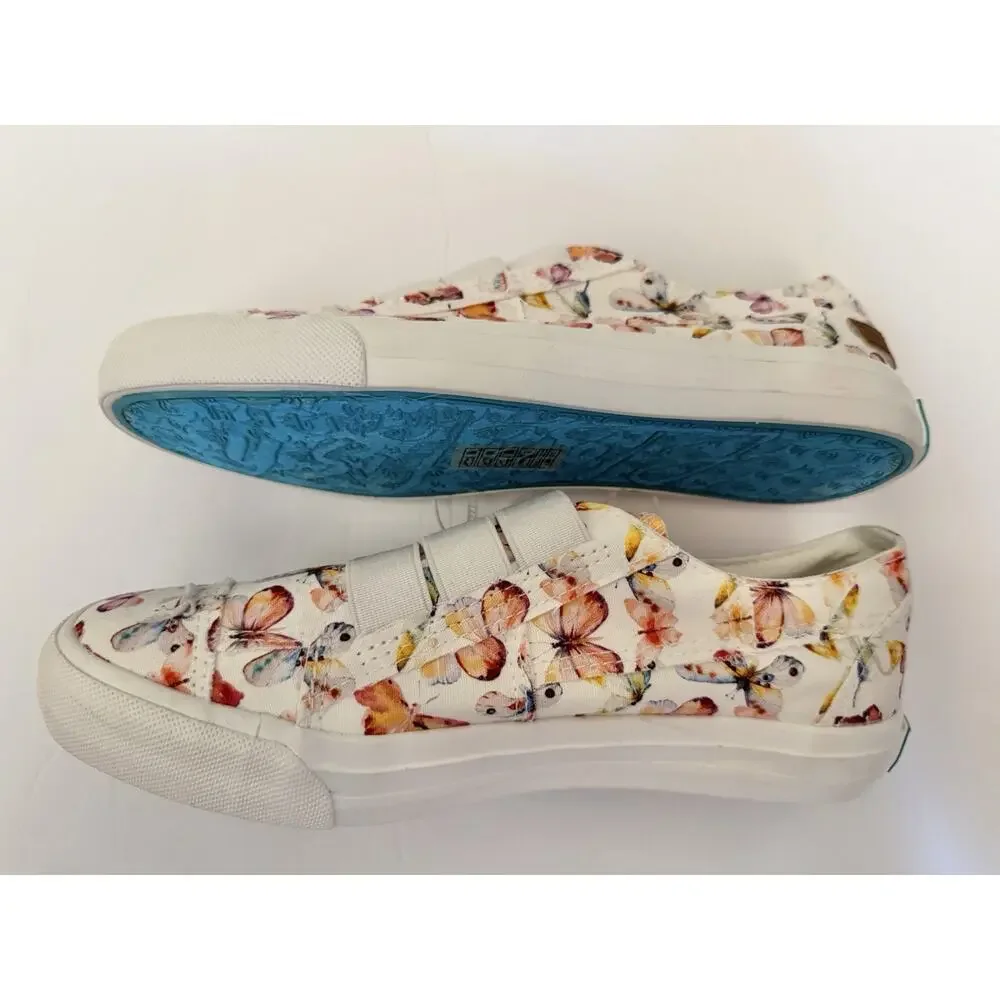 Blowfish Malibu White Butterflies Slip On Casual Comfort Sneaker Shoes Size 7